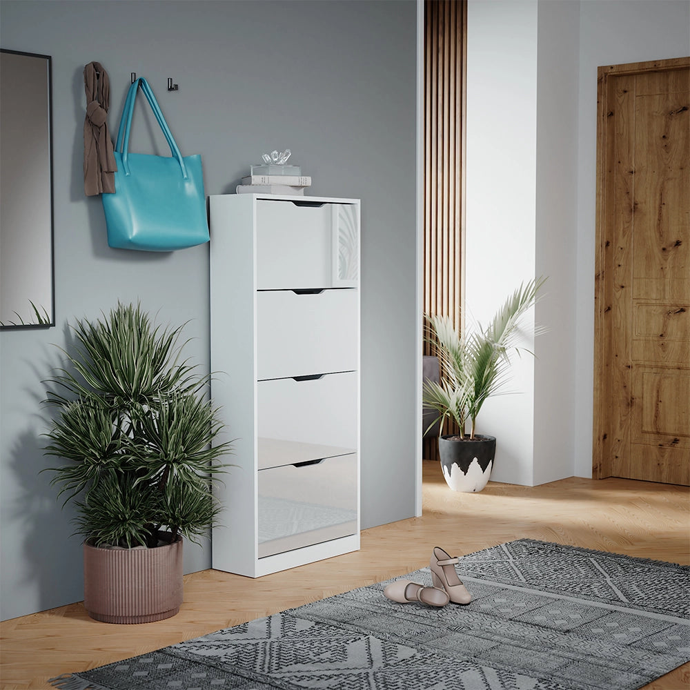 Vicco Scarpiera Bianco/bianco lucido 59 x 137 cm con 4 cassetti incernierati