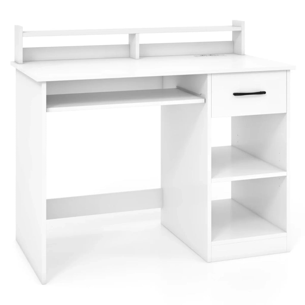 Scrivania compatta per computer 105 x 55 x 89 cm con cassetto e 2 ripiani stile moderno e pratico truciolato bianco 20_0014876
