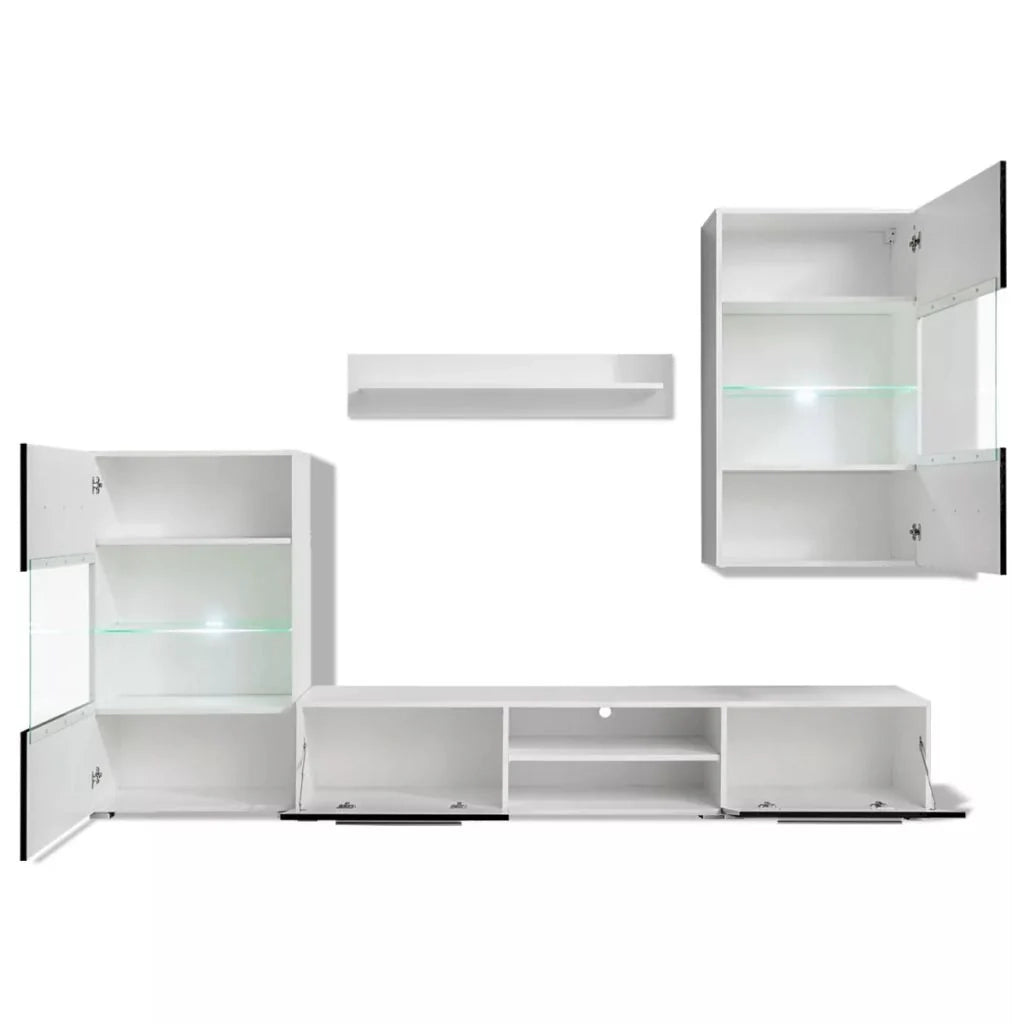 Mobile TV/credenza da parete 5 pezzi con design pratico e illuminazione a LED nero 2502198