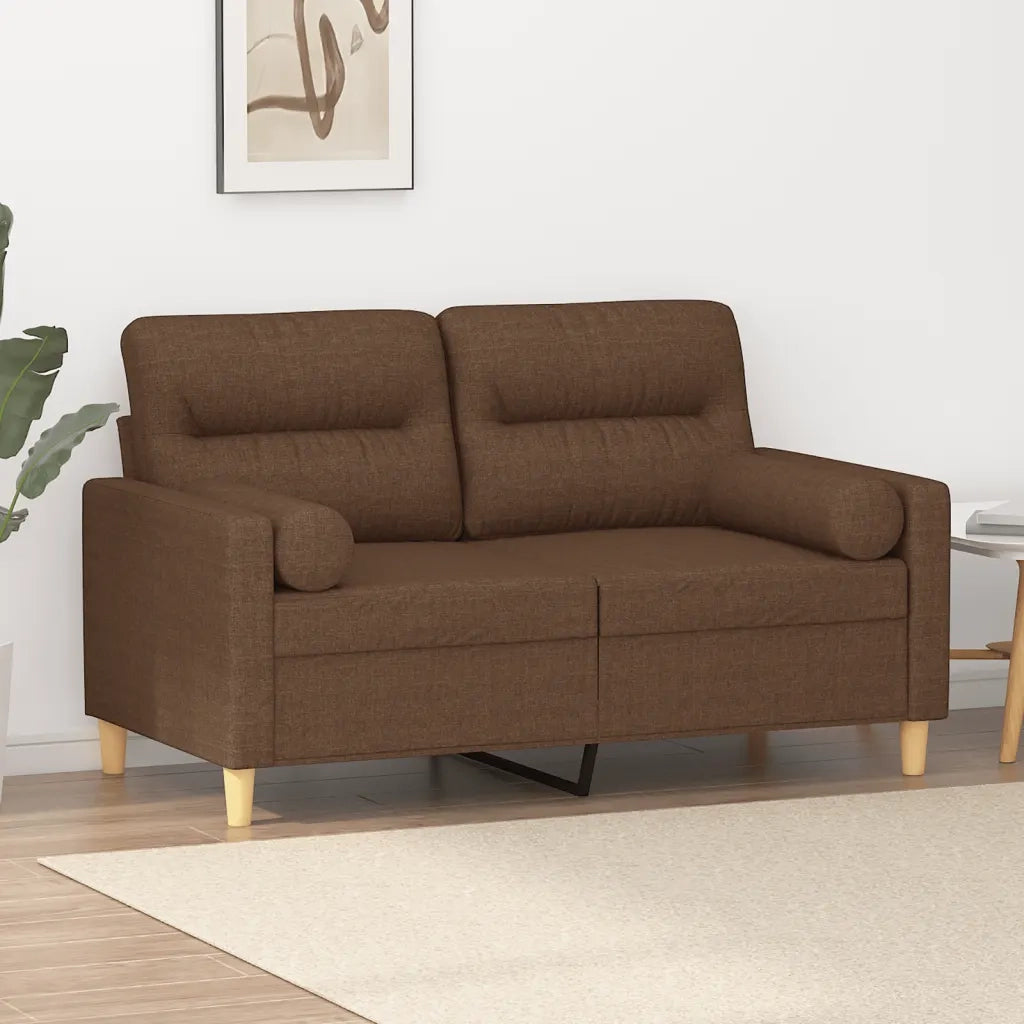 Divano | Divano da soggiorno | Sofa a 2 Posti con Cuscini Marrone 120 cm in Tessuto