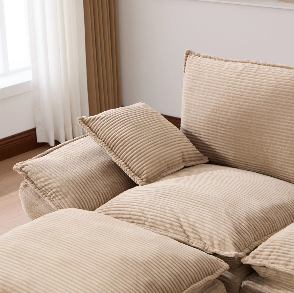Divano 2 posti con pouf contenitore; USB-C; tessuto corduroy khaki; 190 cm