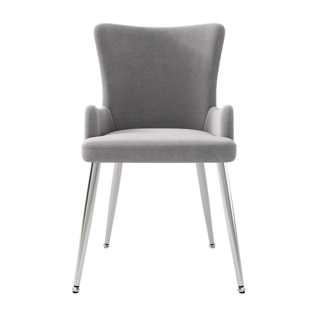 Sedia da pranzo in velluto grigio e argento, set da 2, con gambe in metallo