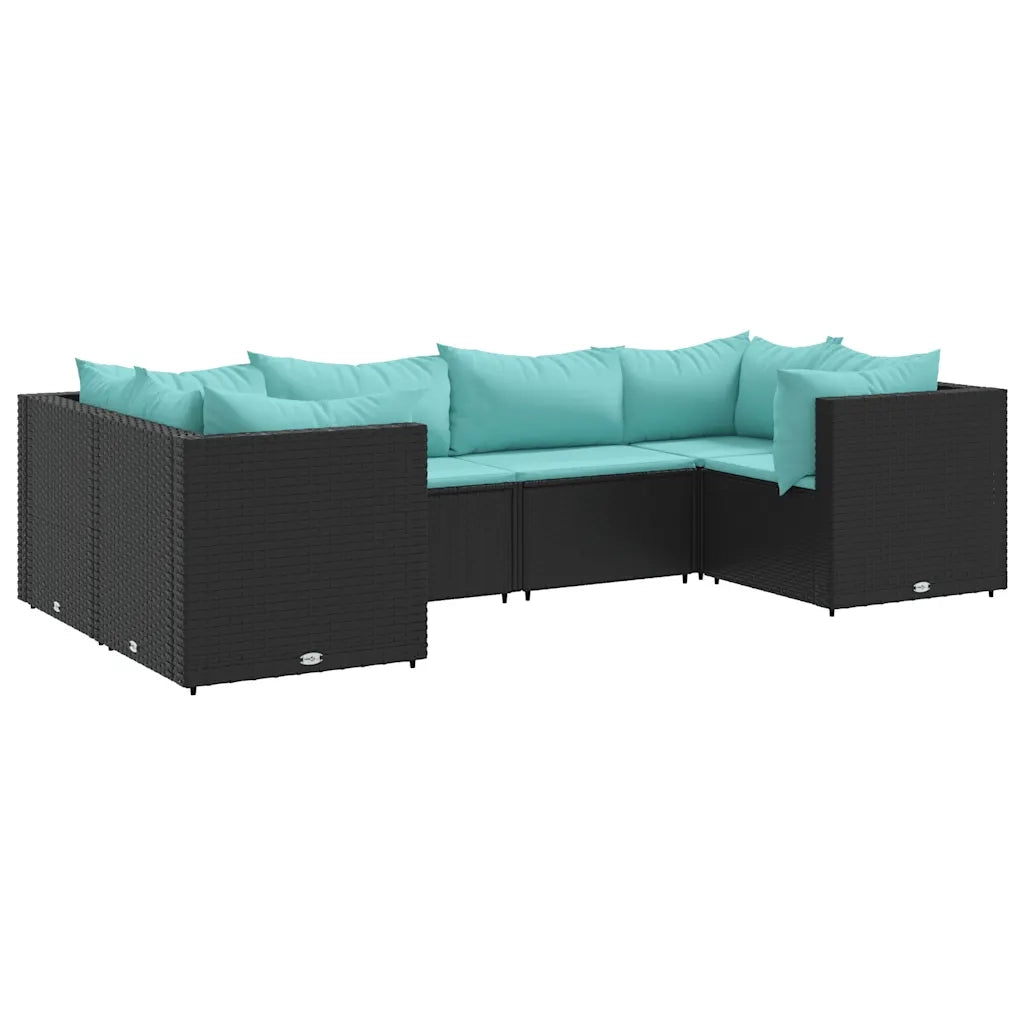 Set Mobili da Giardino 6 pz con Cuscini in Polyrattan Nero 3308252