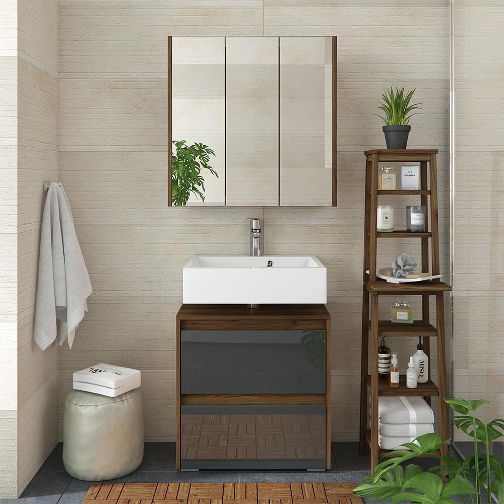Specchio contenitore bagno Majest, Noce, 67.4 x 68 cm, adatto per montaggio a parete e combinabile con la serie Majest