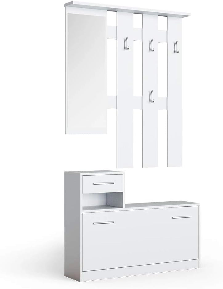 Armadio da ingresso Billy, Bianco/Sonoma, 25 x 191 cm, con cassetto estraibile e scarpiera pieghevole