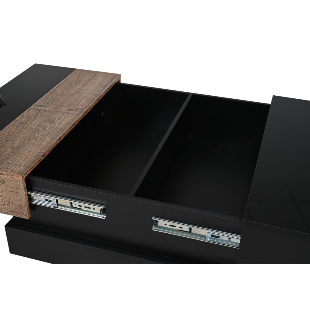 Tavolino da caffè quadrato 70 x 70 x 39 cm con piano estraibile e vano portaoggetti; nero in MDF