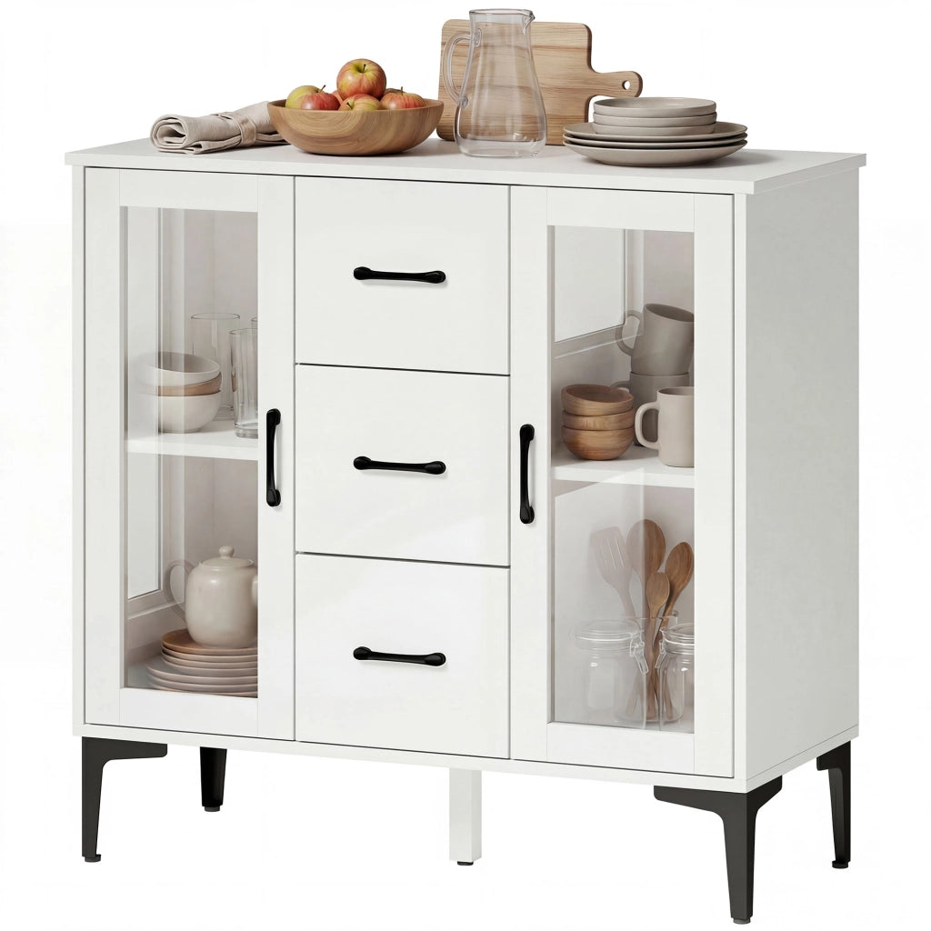 Cassettiera Moderna con Ante Vetro e 3 Cassetti ¨C Zephmum ¨C Bianco in MDF 80x40x100