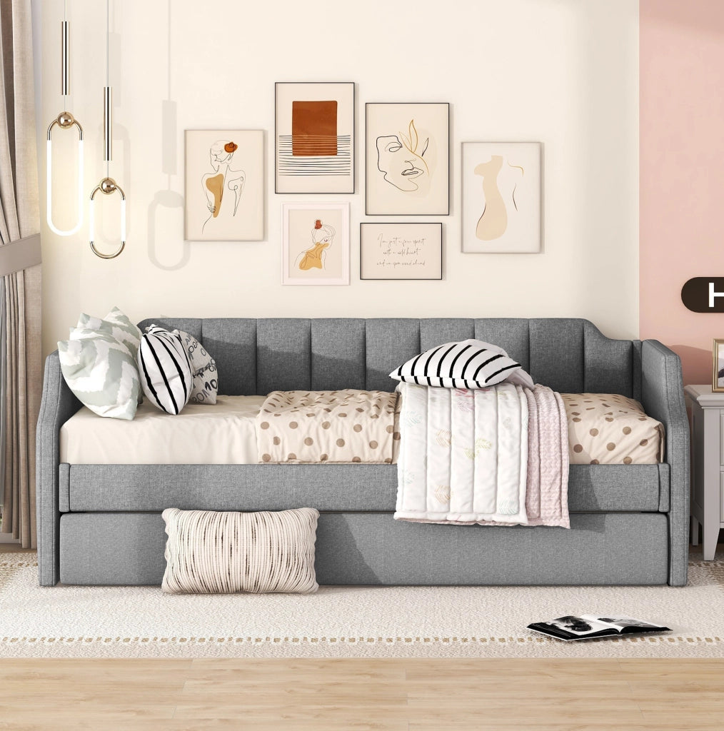 Letto imbottito estraibile grigio 90 x 200 cm con letto ospiti
