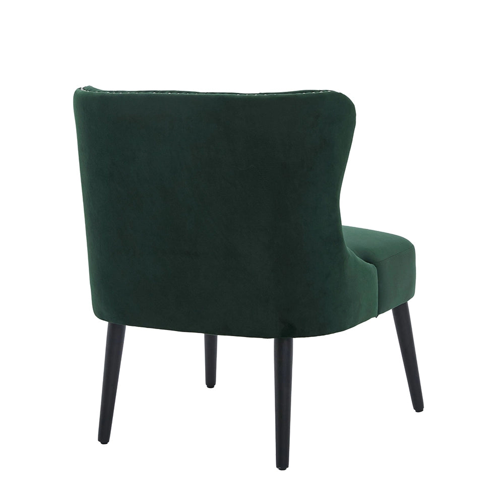 Poltrona singola in velluto con bottoni - Xylo - design moderno senza braccioli, borchia chiodata, piedi in legno