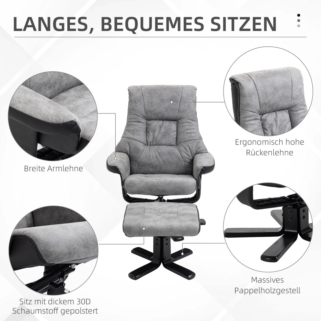 Poltrona relax reclinabile con poggiapiedi ¨C Xylo ¨C 360¡ã girevole, grigio, 78x82,5x109 cm