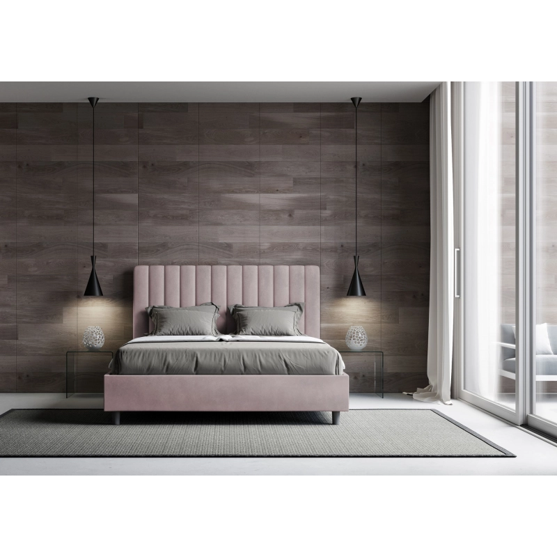 Letto imbottito Matrimoniale 160x190 cm Agueda - Con rete,Glicine,Microfibra