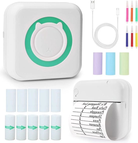 Stampante di foto portatile per smartphone compatibile con IOS e Android per note inclusa 1 bobina di carta termica 200 dpi testina di stampa Bluetooth compatta 160g colore bianco e verde