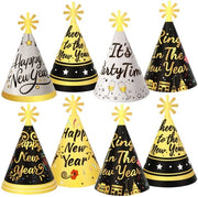 Accessori per Foto Booth 12 pezzi - Cappelli per Capodanno - Cappelli per un Felice Anno Nuovo - Nero/Argento/Oro - Accessori per Foto Booth - Scatola con Cordoncini Elasticizzati - Cappelli a Sfera