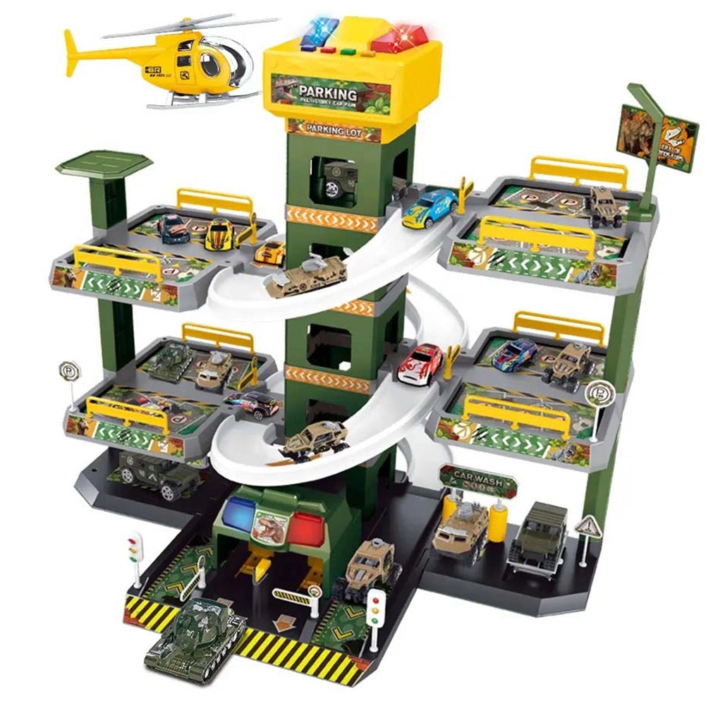 Garage GiocattoloMultilivello per Bambini con Dinosauri e Auto 5 Piani Multicolore