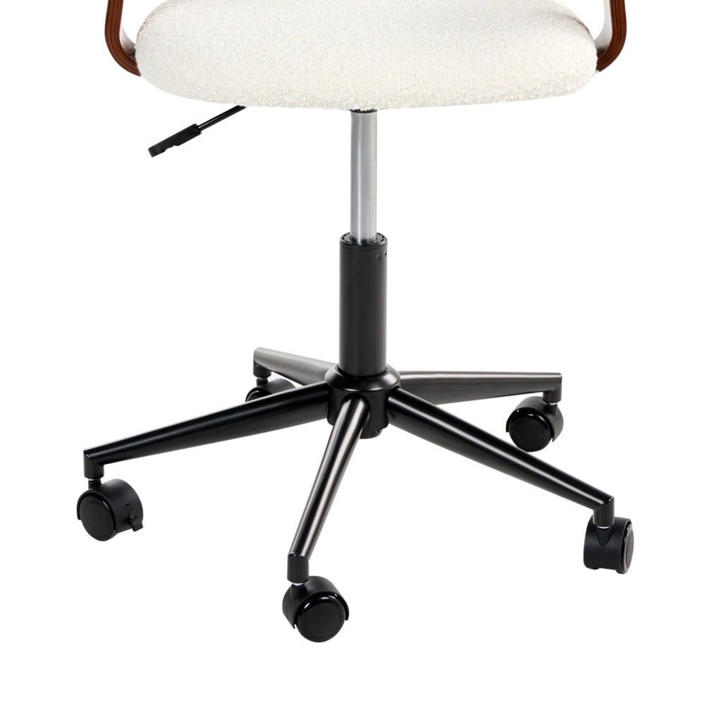 Sedia da ufficio marrone scuro e bianco sporco Seduta bouclé Funzione girevole regolabile Gambe in metallo Mobili da ufficio eleganti