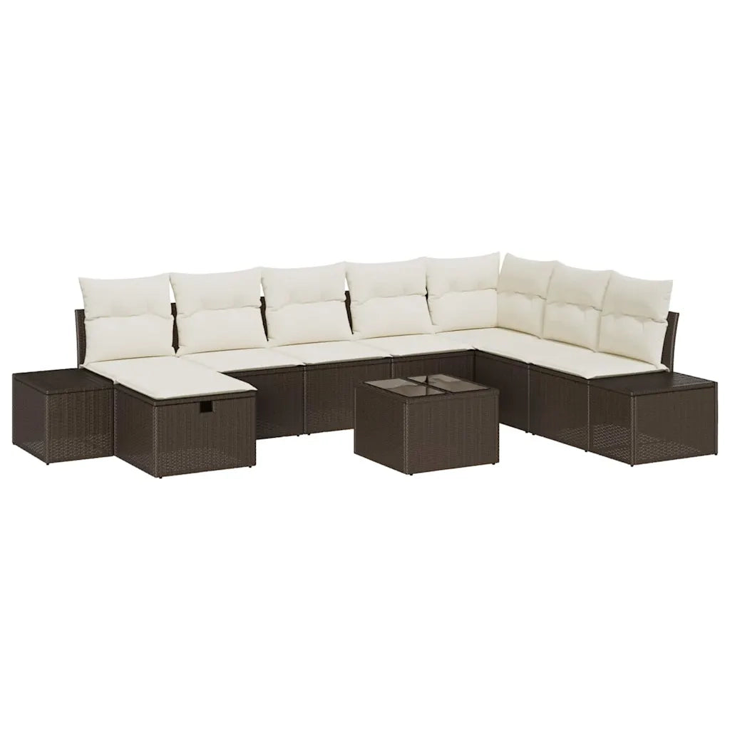 Set Divano da Giardino con cuscino 9 pcs Marrone polyrattan