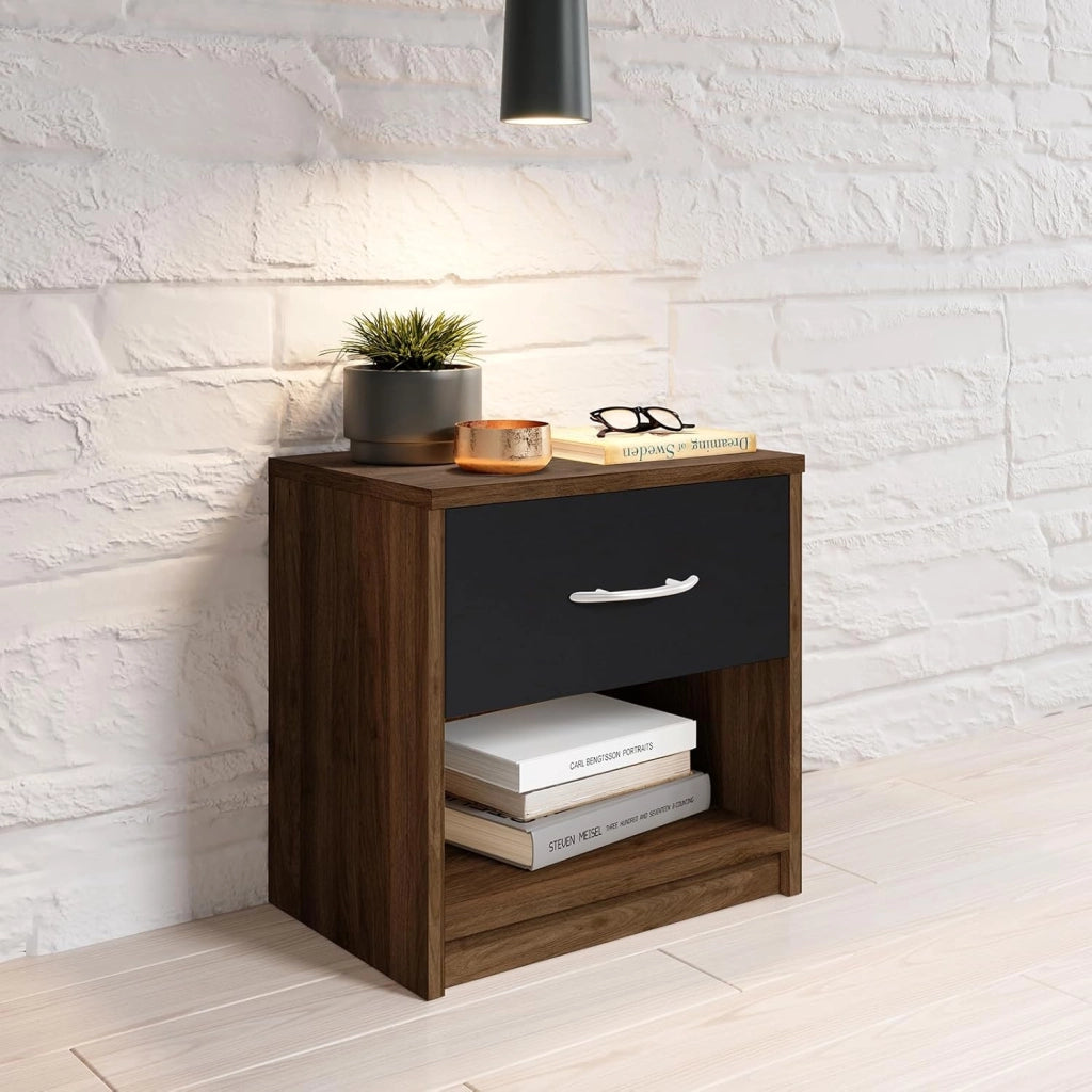 COSTWAY Comodino 38,5 x 28 x 40,5cm in Legno, Tavolino Salvaspazio con Scomparto Aperto e Casseto per Soggiorno e Camera da Letto (Marrone+Nero)