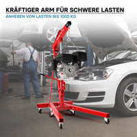 gruetta idraulica da officina per sollevamento motori, gru manuale pieghevole con braccio regolabile, carico max 1000kg
