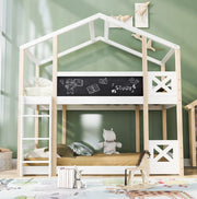 Letto a soppalco 90x200 cm con scala e tavola in legno bianco