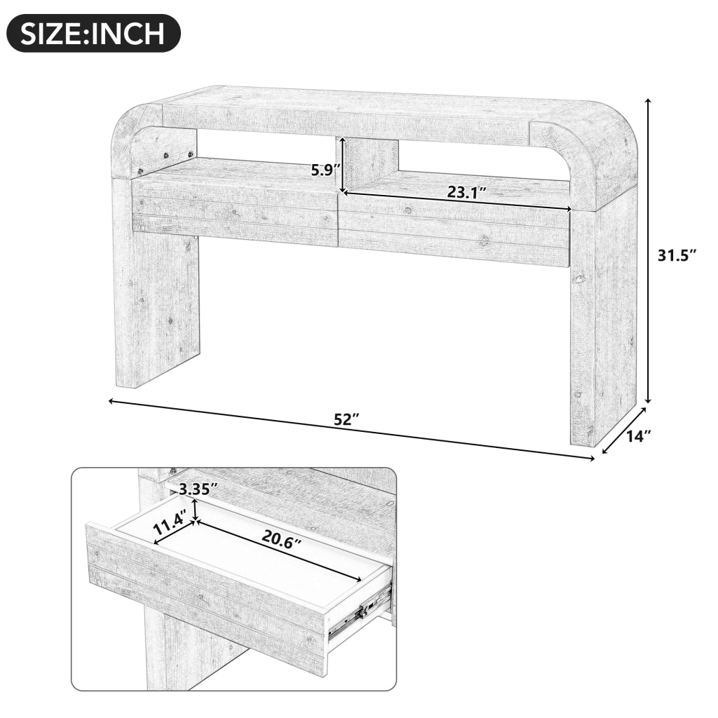 TAVOLINO CONSOLLE 120x35.5x76.5 cm 2 cassetti MDF Naturale