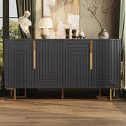 Credenza con 2 ante e 4 ripiani in MDF con piedi in metallo e sistema antiribaltamento nera 152 × 40 × 75 cm