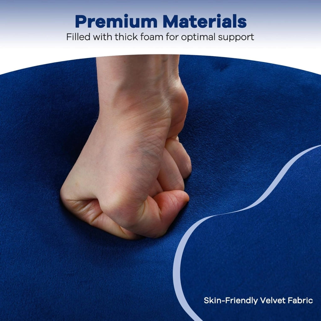 Sedia per toeletta, sgabello da trucco con schienale, sedia imbottita in velluto con gambe in legno di gomma, moderna poltrona senza braccioli, per camera da letto, spogliatoio, soggiorno (blu