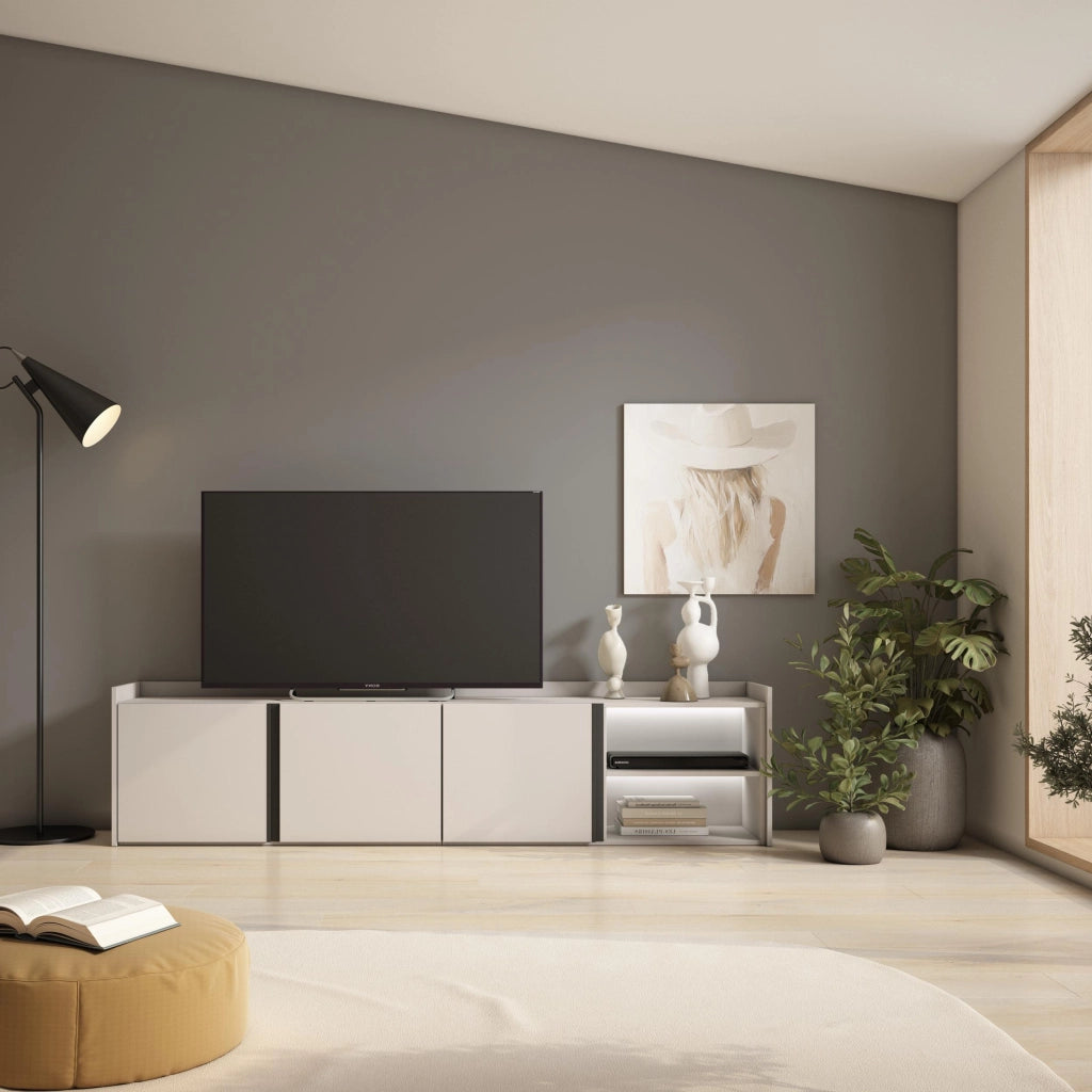 Mobile TV Soggiorno, 207x50x35 cm, Per TV fino a 80", LED, Beige