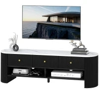 Mobile TV 140 cm, mobile TV per televisore 65 pollici effetto marmo con 3 cassetti frontali a canna di fucile 2 mensole nero