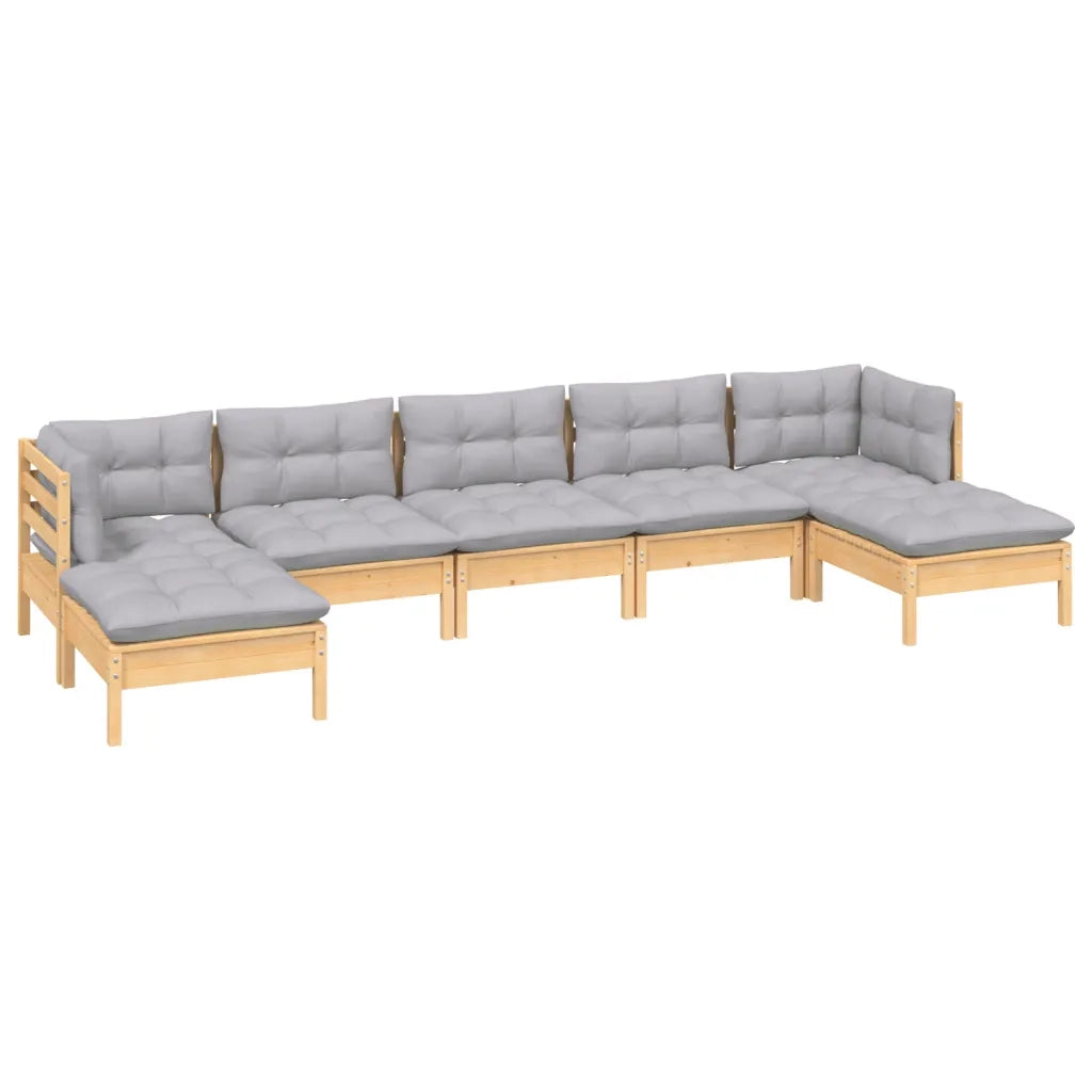 Set Divani da Giardino 7 pz con Cuscini Grigi Massello di Pino 3097090