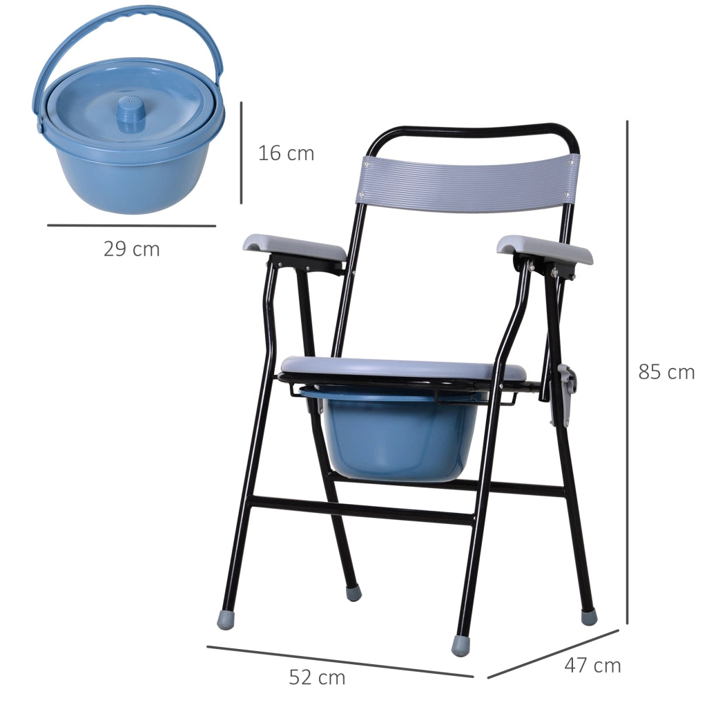 Sedia WC Pieghevole con Vaso Rimovibile per Anziani e Disabili in Tubi di Ferro e Plastica 52 x 50 x 75cm
