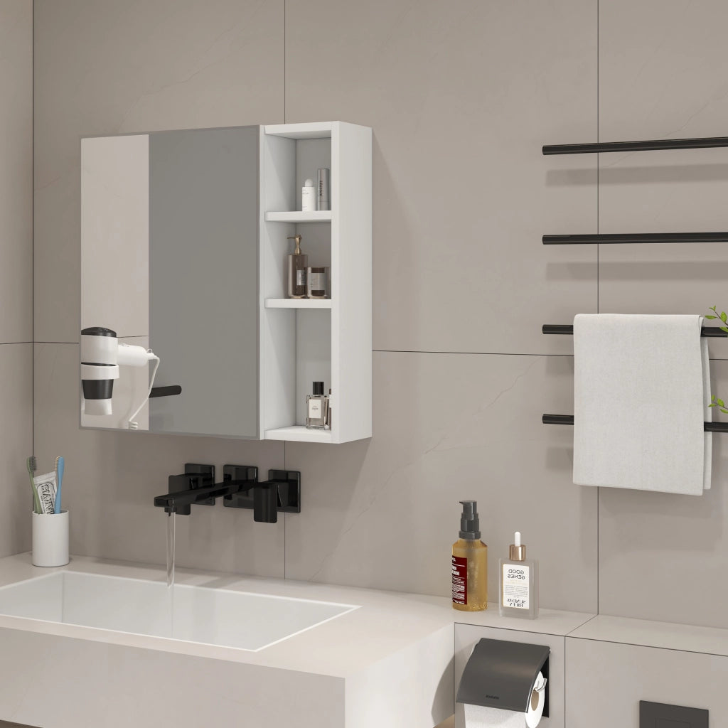 ARMADIO SPECCHIO DA PARETE 63,5x60x13 cm Bianco MDF e vetro di sicurezza