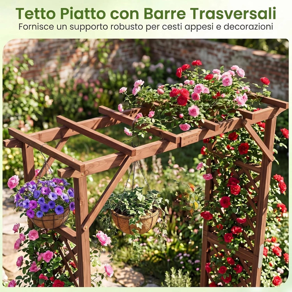 Arco da Giardino con 2 Fioriere, Pergola Esterno per Rampicanti | Pergolato Decorativo in Legno con 2 Grigliati e Tettuccio, per Matrimonio e Feste, 208 x 55 x 220 cm