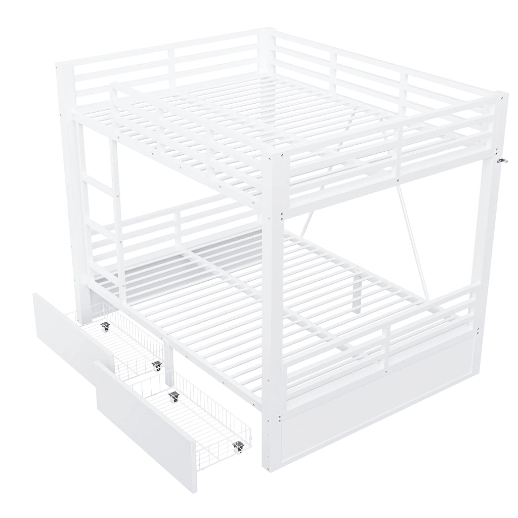 DESMIU Letto a Castello 140 × 200 cm 2 Posti con 2 Cassetti e Scala, senza Materasso, in Metallo e Legno, Bianco