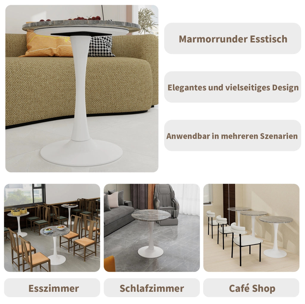 Tavolino rotondo in marmo artificiale 77;5 cm; bianco antico e grigio