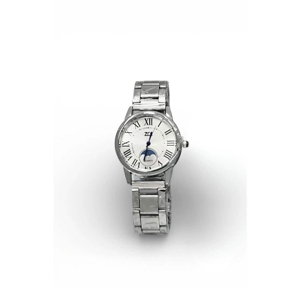 Trade Shop - Orologio Da Polso Donna Elegante 32 Mm Acciaio Quadrante Bianco Con Luna -