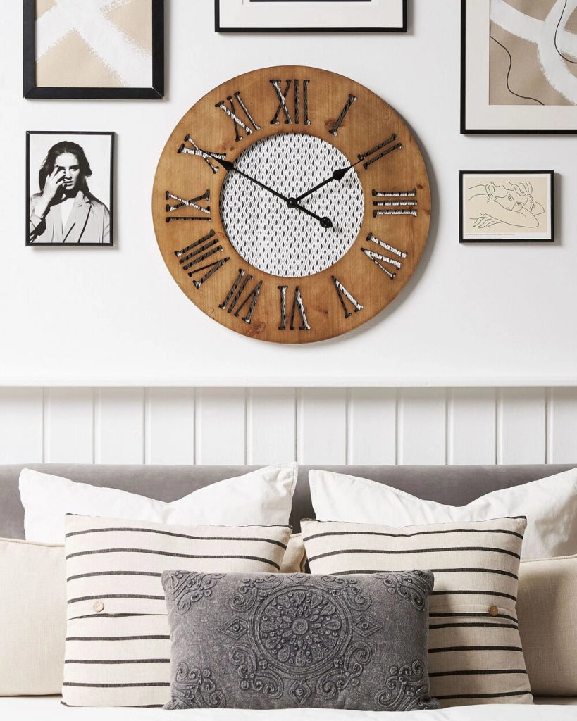 Orologio da parete in legno scuro rotondo ø 60 cm fatto a mano con motivo diamante