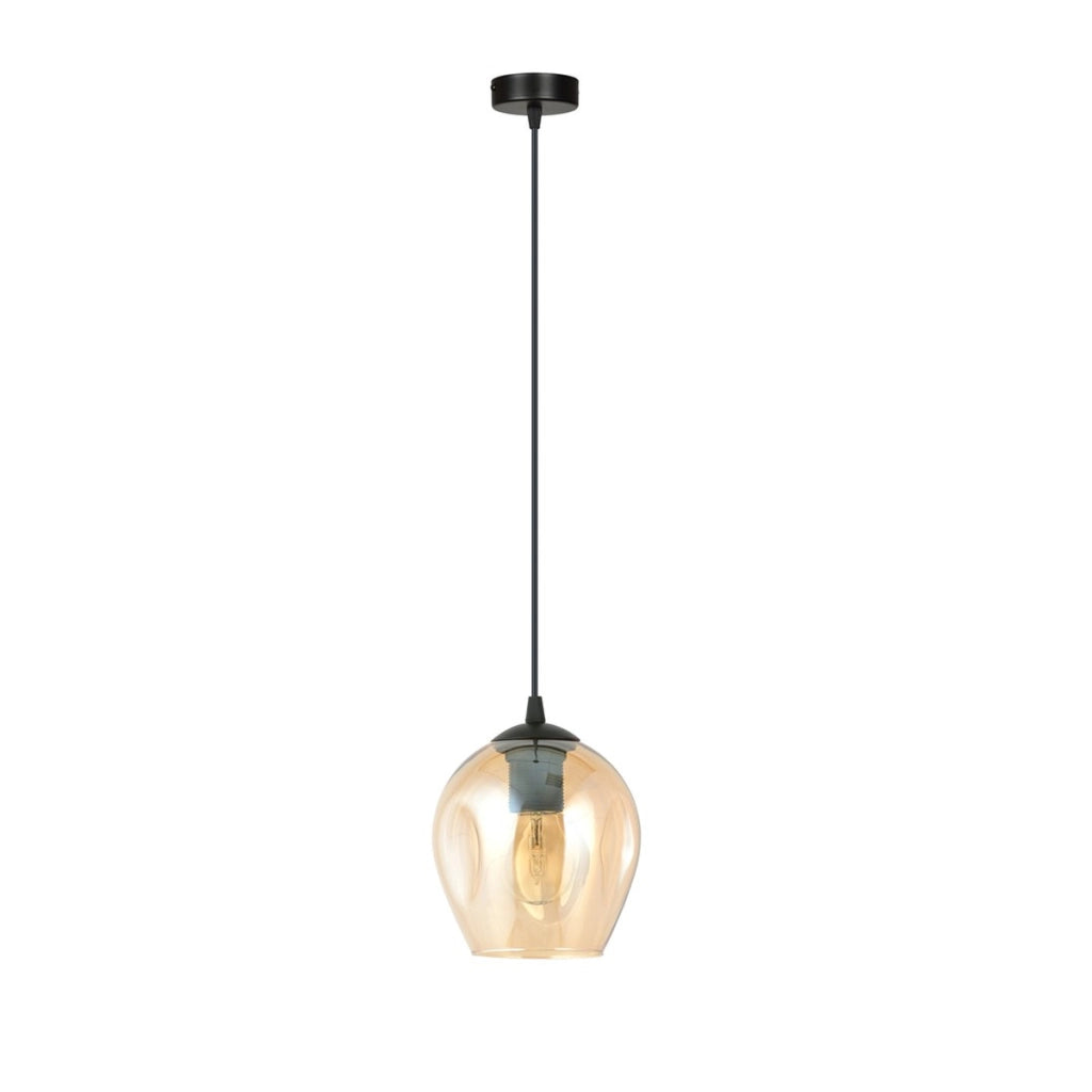 Lampada a sospensione ISTAR in acciaio nero e vetro ambra