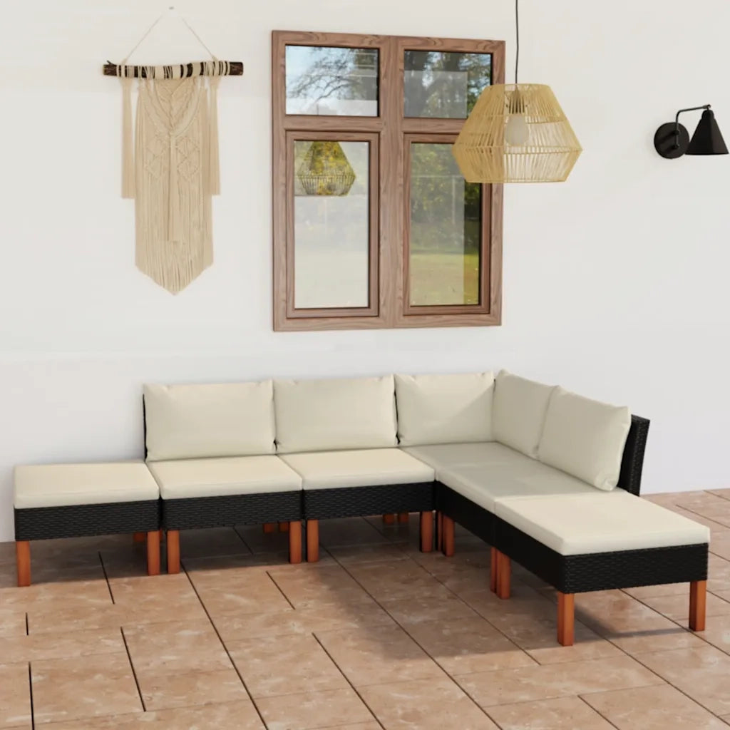 Set Divani da Giardino 6 pz | Set Salotto da Giardino con Cuscini in Polyrattan Nero