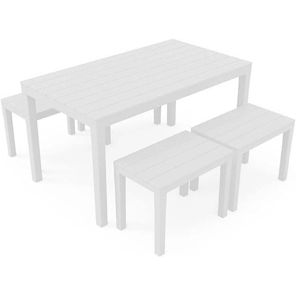 Trade Shop - Set Salotto Samoa Da 5pz Con Tavolo Rettangolare 4 Panche 4 Posti Bianco Arredo 090644 -
