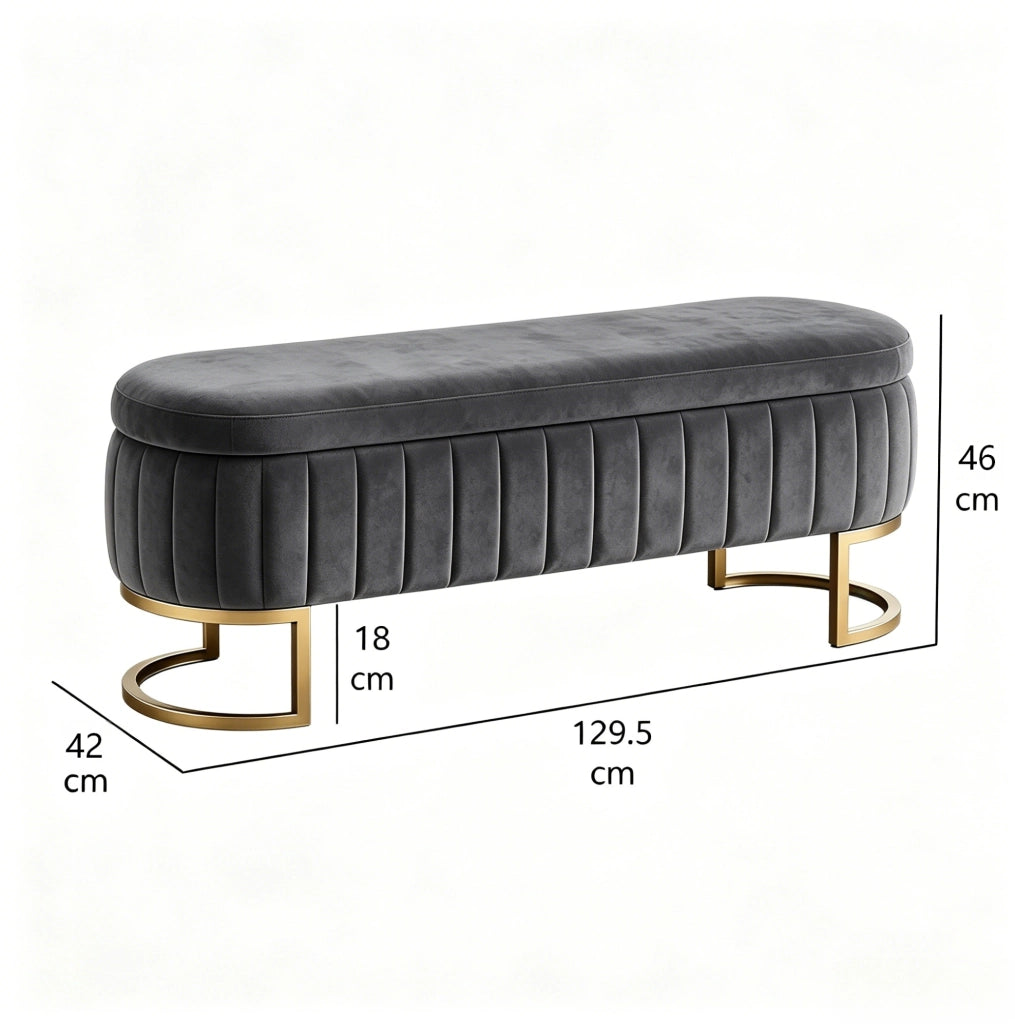 Panca contenitore in velluto grigio chiaro 130 cm