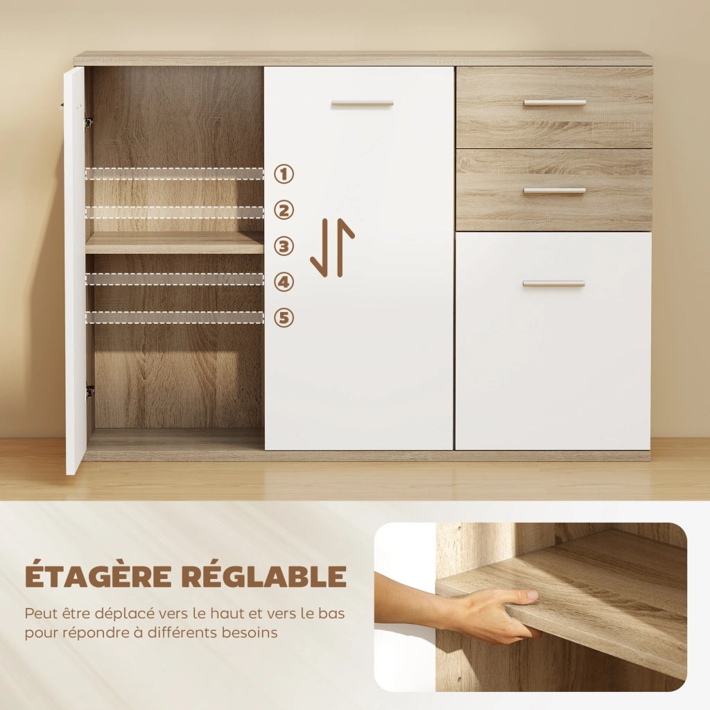 Credenza con 2 cassetti e 3 ante ¨C Xylo ¨C Bianco e legno naturale 106x35x76 cm