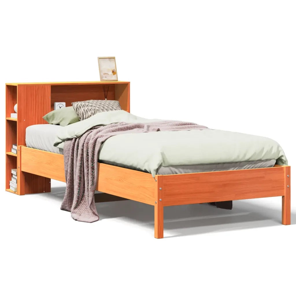 vidaXL Letto Libreria senza Materasso Marrone Cera 100x200 cm in Pino