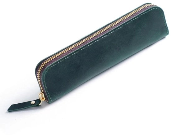 Etui per Pennarelli di Alta Qualità - Stile Vintage - 4 Cerniere per Pennarelli - Manuale - Verde Scuro - Tasca per Pennarelli
