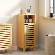 ARMADIO BAGNO con vano aperto e anta a lamelle 30 x 30 x 80 cm Bambù naturale