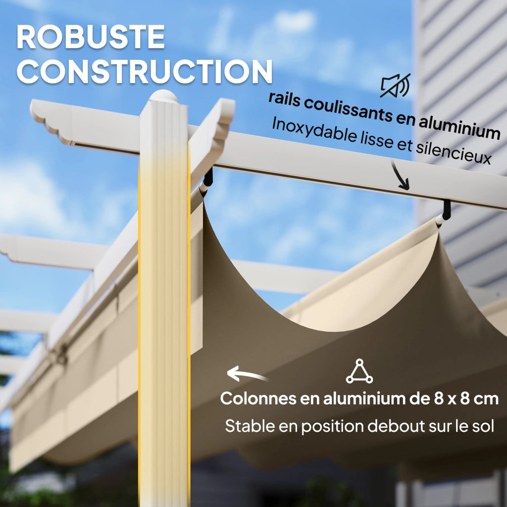 Pergola da Giardino con Tetto Rettrattile ¨C Zephmum ¨C Beige 390x297x227cm