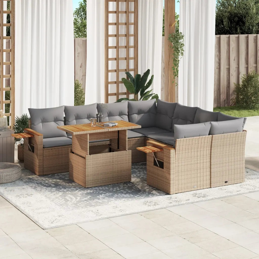 Set Divano da Giardino 9 pz con Cuscini Beige in Polyrattan 3273446