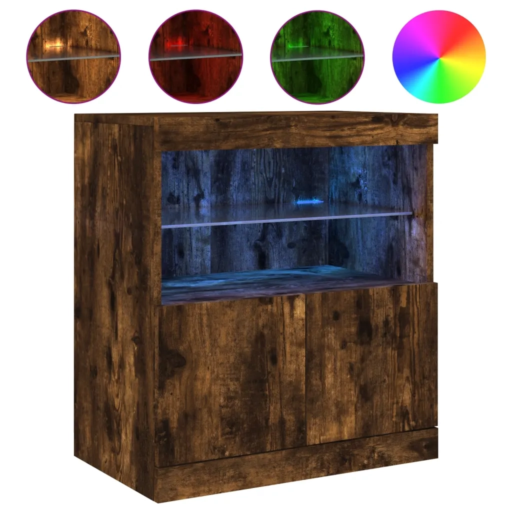 Credenza con Luci LED-Buffet-Armadio da cucina Rovere Fumo 60x37x67 cm