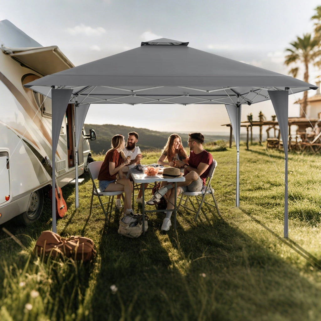 Tenda da gazebo con tetto ventilato e borsa per il trasporto, Riparo istantaneo regolabile 390 x 390 cm Grigio-Gazebo