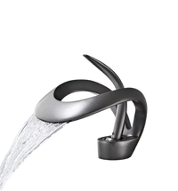 NAVIS | Rubinetto a cascata di design per bagno grigio titanio |Elegante rubinetto in acciaio inossidabile premium per lavelli|Miscelatore  2 attacchi