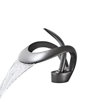 NAVIS | Rubinetto a cascata di design per bagno grigio titanio |Elegante rubinetto in acciaio inossidabile premium per lavelli|Miscelatore  2 attacchi